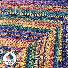 the crochet granny blanket is multicolored and has many different colors on it