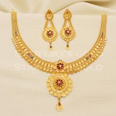 22kt yellow gold handmade necklace jewelry from Rajasthan India. Brand- StarLikesGoldIndia Weight- 25.68 grams approx. Metal- yellow gold real gold. Metal purity- 22 Karat. Max Length - Necklace 4 inches approx. Earrings - 5.2 centimeter approx Max Width- Necklace 5.6 centimeter approx. Earrings - 2 centimeter approx Condition- excellent brand new Please feel free to ask if you have any query. Mid Length Gold Necklace Indian, Lightweight Gold Necklace Indian, 20grams Gold Necklace Designs, Festive Red 22k Gold Necklaces, Red 22k Gold Necklace For Diwali, Antique Gold Necklace For Diwali, Gold Indian Necklace, Necklace Designs Gold Indian, Gold Handmade Necklace