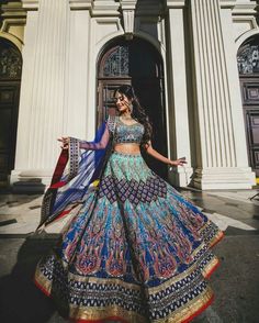 Modern Lehenga Designs, Multicolored Lehenga, Lahanga Design, Modern Lehenga, Desi Design, Fancy Suits, Punjabi Weddings, Reception Outfit, Mehndi Ceremony