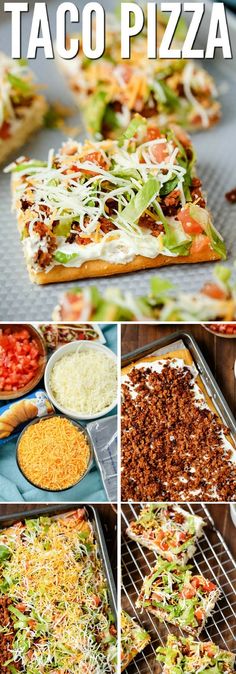 taco pizza is shown with different toppings and ingredients to make it look like an appetizer