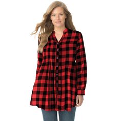 This super soft flannel has pretty pintucking along the front, making it more modern and feminine than your average plaid shirt. A Y-neckline and button front provide the option to wear it open as an over shirt, or closed as a blouse. Cozy up in pure cotton that feels amazing. Fall Daywear Plaid Blouse, Plaid Button-up Blouse For Winter, Winter Plaid Button-up Blouse, Classic Plaid Blouse For Fall, Plaid Blouse For Daywear In Fall, Plus Size Plaid Shirt, Three Quarter Sleeve Shirt, Linen Shorts Women, Plus Size Plaid