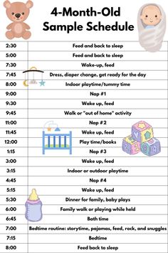 the four month old sample schedule for baby's first steps to sleep in bed