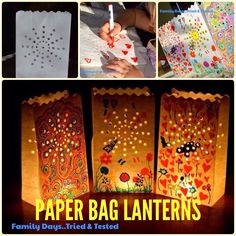 paper bag lanterns are being used to make decorative designs for children's arts and crafts