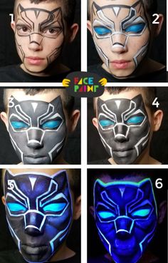 Black Panther Makeup Ideas, Panther Face Paint, Purim Makeup, Black Panther Design, Superhero Face Painting