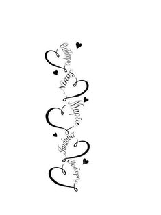 the word love written in cursive writing on a white background with black hearts