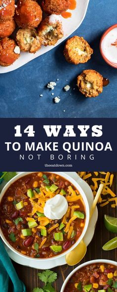 Check out these best quinoa recipes and cooking ideas. Here are 14 ways to make quinoa not boring, including quinoa bowls, quinoa salads, and instant pot quinoa. Quinoa Enchilada Casserole, Best Quinoa Recipes, Quinoa Pizza Bites, Best Quinoa, Vegetarian Quinoa Chili, Make Quinoa, Instant Pot Quinoa, Shrimp And Quinoa