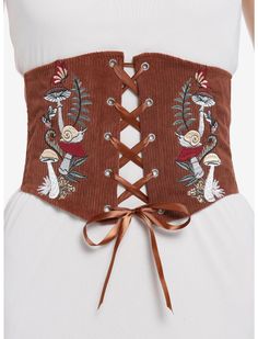 Brown Cottagecore, Mushroom Costume, Embroidered Corset, Ren Faire Costume, Brown Corset, Cottagecore Clothes, Flowers Growing