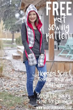 Hooded Scarf Hooded Scarf With Pockets, Scarfs Winter, Fleece Sewing Projects, Scarf Sewing Pattern, Sewing Scarves, Hooded Scarf Pattern, Fleece Projects, Hoodie Scarf, Made For Mermaids