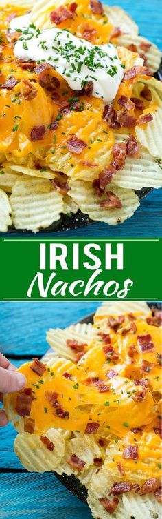 this is an image of some food on the table with words above it that says irish macaroni and cheese