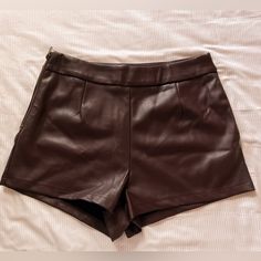 Size: (M) Waist Is 28-29in Brand New Never Worn Nwot In Good Condition Brown Faux Leather Short Bottoms, Brown Faux Leather Shorts For Night Out, Casual Brown Shorts For Night Out, Trendy Brown Shorts For Night Out, Brown Faux Leather Shorts, Leather Brown Shorts, Brown Leather Shorts, Compression Running Shorts, Shorts Aesthetic