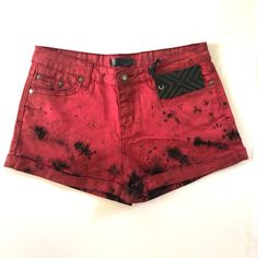 This City Red + Black Tie Dye Shorts Awesome + Super Edgy Washed Red + Black Tie Dye Shorts. Cuffed With Studded Detail At The Back Pocket. Classic Button + Zip Fly Closure. 98% Cotton/ 2% Spandex. Machine Wash. Nwt. Women’s Sizes: 28, 29, 30 Levi 501 Shorts, Hollister Jean Shorts, Pink Denim Shorts, Ripped Jean Shorts, Cuffed Denim Shorts, City Shorts, Festival Shorts, Frayed Denim, Black Tie Dye