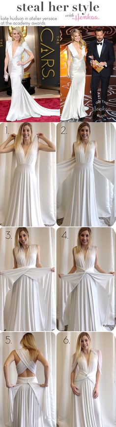 Steal Kate Hudson's Oscars style with a convertible dress! One dress that can be worn in multiple ways and styled for any occasion! Multiple Dress In One, Infinity Dress Sleeves Tutorial, Infinity Wedding Dress, White Infinity Dress