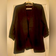 Brand: Express Type: 3/4 Length Ruched Sleeve Blazer Color: Black Condition: Never Worn, Like New Size:Medium 3/4 Sleeve Outerwear For Office In Fall, Black 3/4 Sleeve Blazer For Work, Spring Office Wear Outerwear With 3/4 Sleeves, Black 3/4 Sleeve Outerwear For Fall, Fall Workwear Outerwear With 3/4 Sleeves, Black 3/4 Sleeve Blazer For Spring, Fall Outerwear For Layering With 3/4 Sleeve, 3/4 Sleeve Blazer For Fall Workwear, 3/4 Sleeve Blazer For Work In Fall