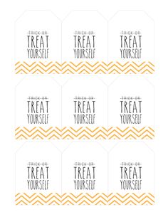 treat yourself tags with the words treat yourself in black and white on them, set of 12