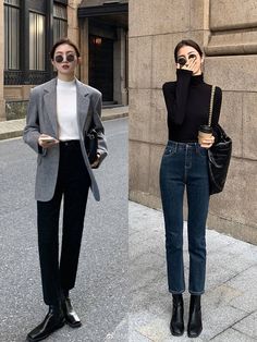 Korean Winter Work Outfits, Korean Fashion Women Casual Street Style, Casual Official Outfit For Women, Japanese Street Style Women, Germany Style Outfits, Modest Professional Outfits, Aesthetic Cold Outfits, Taiwan Winter Outfit, Classy Outfits For Women Casual Chic Street Style