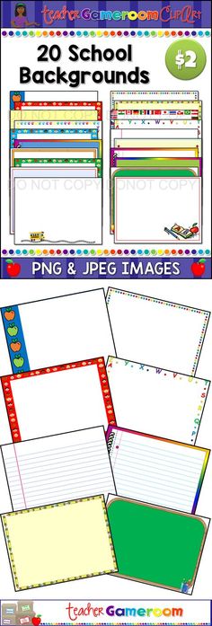 back to school printables with the text, 20 school backgrounds and 2 images