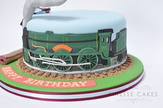 a birthday cake with a train on it