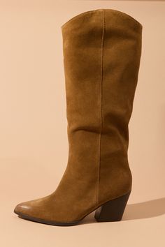 Be a true trailblazer in these edgy knee-high boots. This tall boot features a side zipper, a classic pointed toe with a bold block heel, and subtle western-inspired stitching that adds a touch of vintage detail. Chic Knee-high Wedge Boots For Fall, White Dress Boots, Tall Boots Outfit, Tall Boot, Altar'd State, Seychelles, Boots Outfit, Tall Boots, Boot Sandals