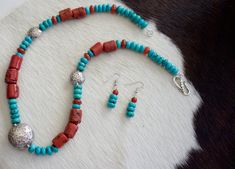 Original Design By RockRichGems. Genuine Antique Red Barrel Coral, Turquoise, Carnelian with Sterling Silver Necklace with Matching Earrings. Southwestern Red Jewelry With Natural Stones, Bohemian Red Multi-stone Jewelry, Southwestern Red Jewelry With Gemstone Beads, Southwestern Style Red Jewelry With Gemstone Beads, Southwestern Style Red Gemstone Beads Jewelry, Southwestern Red Gemstone Jewelry, Southwestern Style Red Gemstone Jewelry, Strung Beads, Bead Stringing