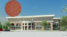 an artist's rendering of the exterior of a building with a large round object above it