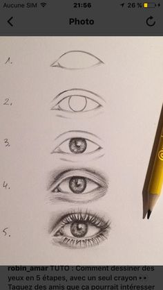 a pencil drawing of different eyes and their corresponding parts on paper with the caption's description below