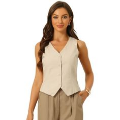 Elevate your summer wardrobe with our fashionable women's vest waistcoat. Its sleeveless design and V-neckline create a chic look that is perfect for any casual or semi-formal occasion. This button-down crop top can be paired with high-waisted jeans, skirts, or shorts to create various stylish outfits. Whether you're going to a music festival or a brunch date, this versatile vest adds a touch of style to your ensemble. Our sleeveless vest is the perfect addition to your summer essentials. Stay fashionable and comfortable all season long with this must-have wardrobe staple. The loose fit allows for easy movement, making it a great choice for outdoor activities or simply lounging around. With its button-down front closure, this waistcoat is easy to put on and take off. The sleek and minimali Women's Waistcoat, Womens Waistcoat, Crop Top Summer, V Neck Crop Top, Belly Shirts, Chambray Tunic, Chiffon Tops Blouses, Summer Vest, Brunch Date