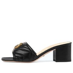 GUCCI G 695202-BKO60-1000 (Women's/Leather) Luxury Slide Mules, Luxury Slides With Padded Heel, Luxury Slide Mules For Spring, Luxury Spring Slide Mules, Gucci Open Toe Leather Slides, Gucci Leather Open Toe Slides, Chic Gucci Mules For Summer, Chic Gucci Summer Mules, Gucci Luxury Open Toe Mules