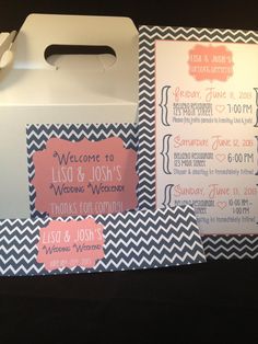 the wedding stationery is designed to look like a chevron box