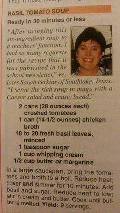 the recipe for this soup is in an old magazine style book, with instructions on how to make it