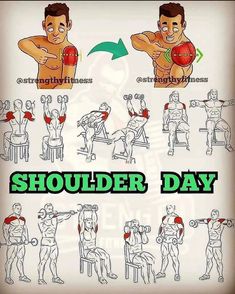 an image of a poster showing how to do shoulder workouts for men and women