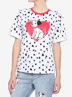 Spotted: The cutest tee ever! Rep your love for pups with this 101 Dalmatians top featuring dalmatian spots all over with a print of a pup and heart on the chest. This oversized tee also has a back tab cuffed sleeves and a contrasting neckline. Culture Clothes, Disney 101 Dalmatians, Culture Clothing, Her Universe, Adventures By Disney, Disney Addict, 101 Dalmatians, Tie Dye Sweatshirt, Girls T Shirt