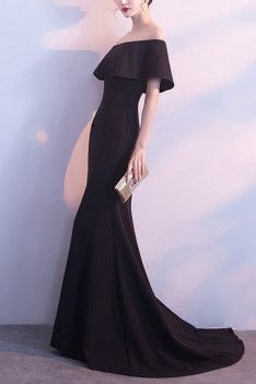 Formal Long Black Mermaid Evening Dress Off Shoulder - $78.48 #S1496 - SheProm.com