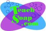 the words teach soap are in green, purple and blue circles with bubbles on them