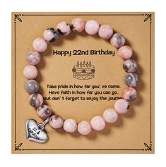 PRICES MAY VARY. *The Meaningful of 22nd Birthday Bracelet* The stretchy bracelet for age 22 girls are designed with a 22&Fabulous heart charm, and comes with a message card "Happy 22nd Birthday, Take pride in how far you've come. Have faith in how far you can go. But don't forget to enjoy the journey". *Fabulous 22nd Birthday Gifts* Fabulous and inspirational birthday present jewelry for 22nd birthday celebration milestone in her life. Simply close your eyes and make a wish, then tie this brace Pink Stretch Bracelet For Birthday, Birthday Stretch Bracelet With Letter Beads, Mother's Day Gift Charm Bracelet With Round Beads, Beaded Stretch Bracelet For Birthday And Valentine's Day, Beaded Stretch Bracelet For Birthday On Valentine's Day, Birthday Gift Round Bead Bracelets, Personalized Beaded Bracelets For Birthday, Birthday Bracelets With Round Beads, Round Beads Charm Bracelet For Birthday And Mother's Day