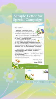 the sample letter for special campaign is displayed in front of a blue and green background