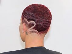 Fade Haircut Women With Design, Red Short Hair For Black Women, Black Women Haircut Designs, Women’s Shaved Hair Designs, Short Haircuts With Designs For Black Women, Short Haircut Designs For Black Women, Black Girls Haircut Styles, Short Hair Designs For Black Women