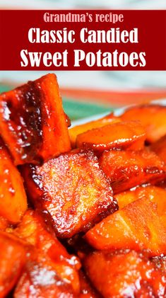 sweet and sour candied sweet potatoes with text overlay