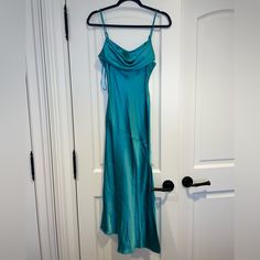 Saints Secrets Teal Cowl Neck Satin Dress Size Small Zipper Closure In Back Nwt Cowl Neck Satin Dress, Groomsmen Outfits, Secret Dress, Bridesmaids And Groomsmen, Satin Dress, Satin Dresses, Cowl Neck, The Secret, Colorful Dresses