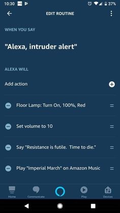 an iphone screen with the text'alex, intrud alert'in blue and white