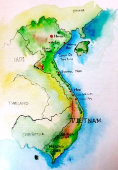 a watercolor map of vietnam