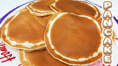 three pancakes on a plate with the words happy birthday written below it and an image of four pancakes