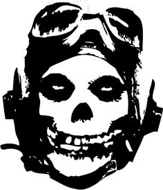 a black and white drawing of a skull wearing goggles