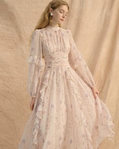 Retro Flare Dress SNT0002 Long Sleeve Flare Out Dress Wedding, Whimsy Clothes, Whimsical Clothes, Chic Prom Dresses, Affordable Outfits, Modest Summer Dresses, Cream Flower, Royal Clothing, Muslim Fashion Dress