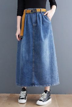 Plus Size-Fashion Denim Skirt Women Trendy Long Denim Skirt For Summer, Non-stretch High Waist Denim Skirt For Spring, Spring Casual Non-stretch Denim Skirt, Casual Non-stretch Denim Skirt For Spring, Casual Long Denim Skirt, Denim Skirt Jeans For Spring, Non-stretch Dark Wash Denim Skirt For Summer, Long Denim Skirt For Spring, Trendy Long Non-stretch Denim Skirt