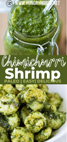 broccoli and shrimp in a jar with text overlay that reads chimica shrimp shrimp shrimp palen easy delicus