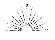 a drawing of a sun with rays coming out of the center and an arrow in the middle