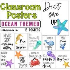 an ocean themed classroom poster with the words, don't give up and starfishs