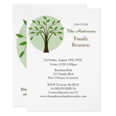 a family reunion card with a tree on it