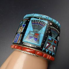 Navajo ERVIN TSOSIE Turquoise Coral MICRO INLAY YEI Cuff BRACELET SterlingSilver | eBay Southwestern Blue Cuff Bracelet As Gift, Southwestern Blue Cuff Jewelry, Bohemian Blue Bracelets With Inlay, Unique Blue Cuff Bracelets, Blue Collectible Cuff Bracelet Bangle, Blue Cuff Bracelets, Vintage Multicolor Cuff Bracelet Collectible, Adjustable Blue Cuff Bracelet With Inlay, Southwestern Adjustable Multi-stone Cuff Bracelet