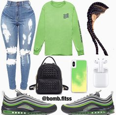 Instagram Baddie Outfit, Lime Green Outfits, Nike Fits, Accessorizing Outfits, Instagram Baddie, Tomboy Outfits